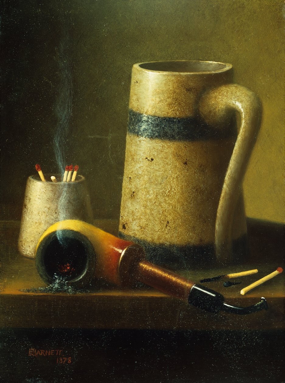Csendélet pipával, bögrével és gyufával (olaj, vászon) alkotó: William Michael Harnett