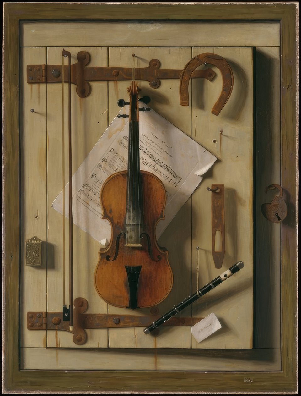 Csendélet - hegedű és kotta alkotó: William Michael Harnett