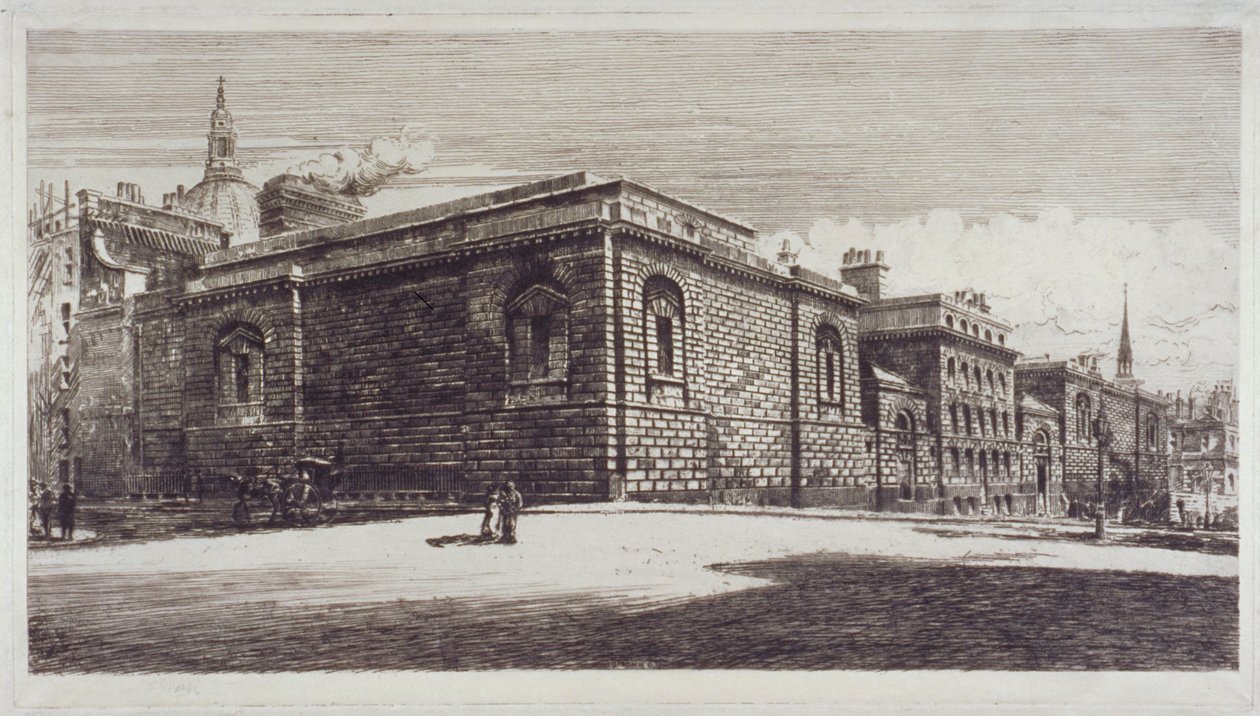 Kilátás a Newgate börtönre, Old Bailey, a Newgate Street felől, London City, 1900 alkotó: William Monk