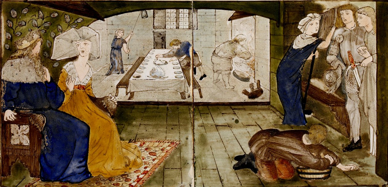 Tizenhat csempe nyolc illusztrációja a „Briar Rose” (1862-1865) mesének. Művészek: William Morris, Sir Edward Coley Burne-Jones. alkotó: WilliamWilliam Morris, Sir Edward Coley Burne Jones