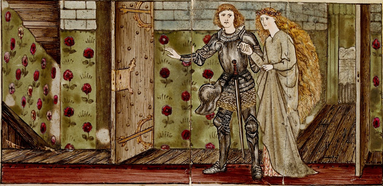 Tizenhat csempe nyolc illusztrációja a „Briar Rose” (1862-1865) mesének. Művészek: William Morris, Sir Edward Coley Burne-Jones. alkotó: WilliamWilliam Morris, Sir Edward Coley Burne Jones