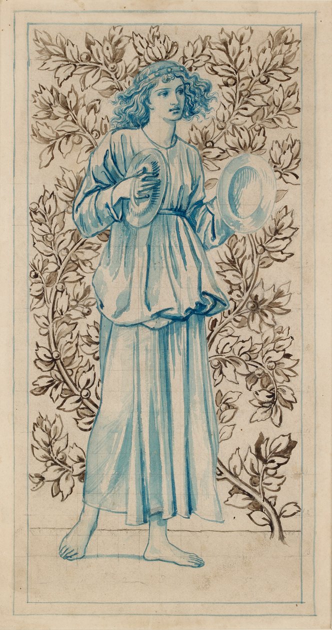 Egy cintányérokat játszó nő, 19. század vége alkotó: William Morris