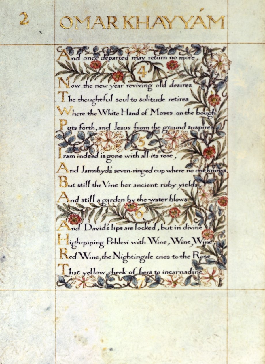 Adja hozzá a 37832 fol.1v "Omar Khayyam rubaijatja" díszített fordítását alkotó: William Morris