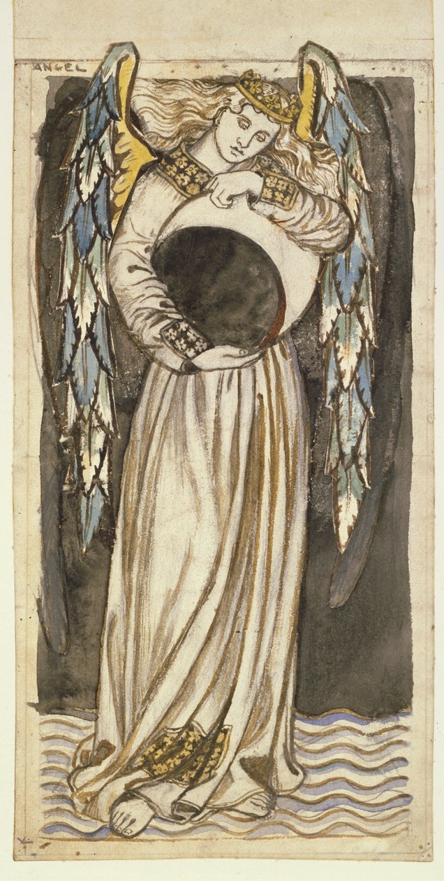 Angyal, aki fogyó holdat tart (ceruza és WC papíron) alkotó: William Morris