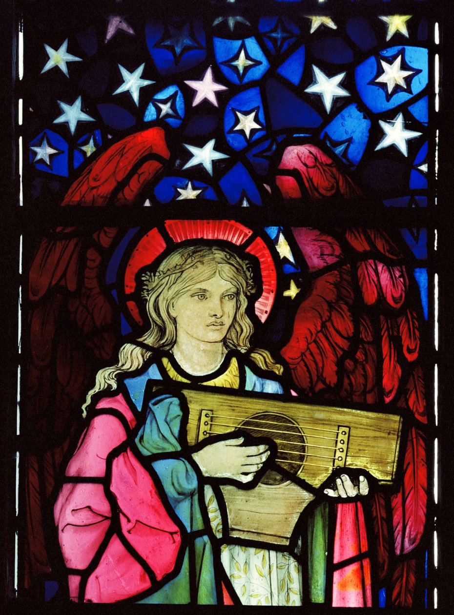 Angyalmuzsikus, 1881 (ólomüveg) alkotó: William Morris