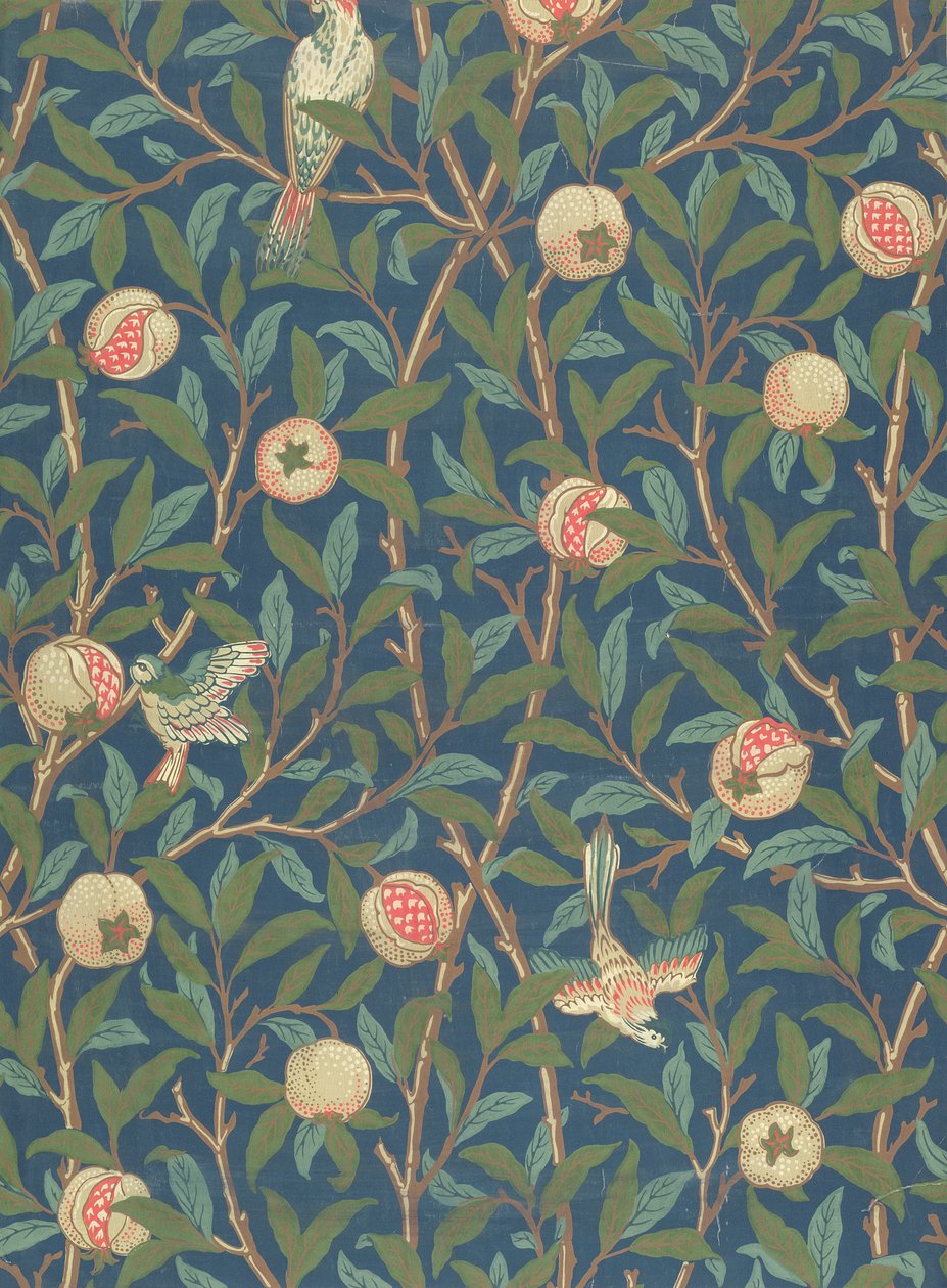 "Madár és gránátalma" tapétatervezés, nyomta: John Henry Dearle (1860-1932), 1926 (tapéta) alkotó: William Morris