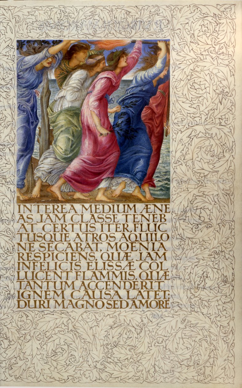 Égő hajók, illusztráció a "Vénusz és Aeneas"-ból, Vergilius "Aeneisének" I. könyvének megnyitója alkotó: William Morris