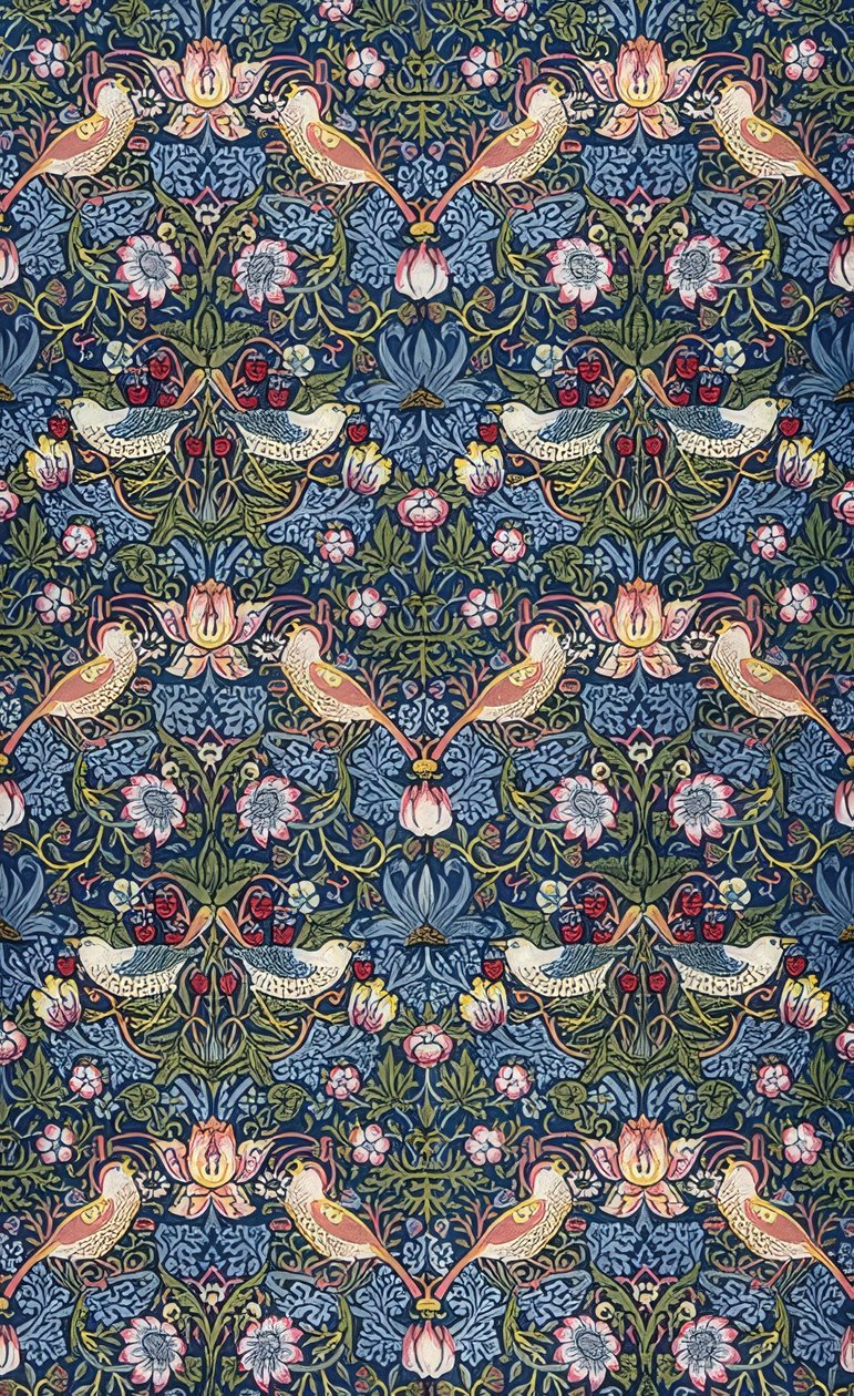 Az eper tolvaj. Dekorációs szövet. 1883 alkotó: William Morris