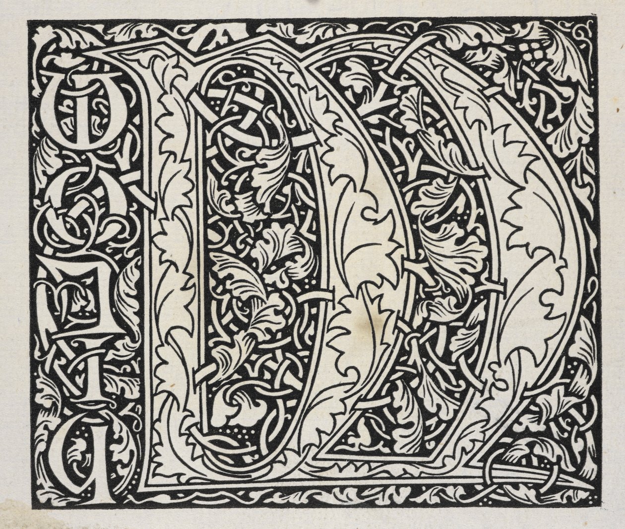 Iniciálé, fekete-fehér. alkotó: William Morris