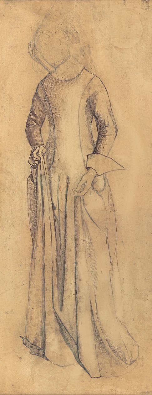 Tanulmány a „La Belle Iseult”-hoz (ceruza, toll és barna tinta, mosás papíron) alkotó: William Morris