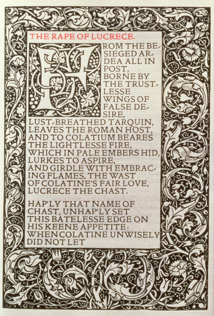Lucrece megerőszakolása, a Kelmscott Press által kiadott William Shakespeare verseiből alkotó: William Morris