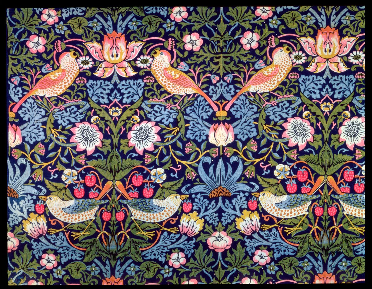 „The Strawberry Thief”, William Morris által tervezett textil, 1883 alkotó: William Morris