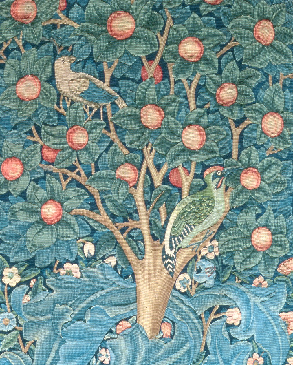 A harkály kárpit, a harkályok részlete, 1885-ös kárpit alkotó: William Morris