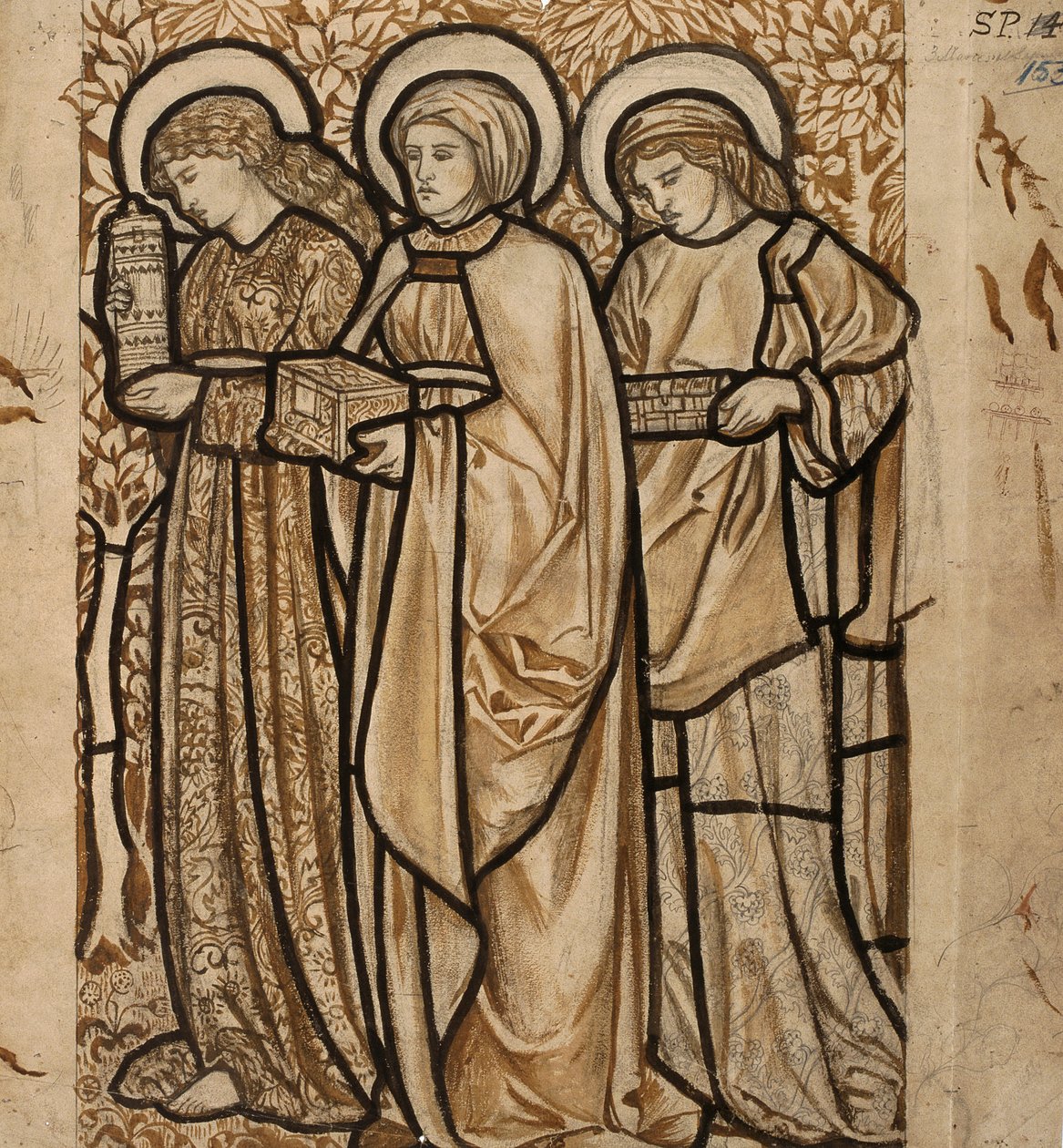 „Három Mária a sírnál – Tervezés ólomüveghez”, 1862 alkotó: William Morris