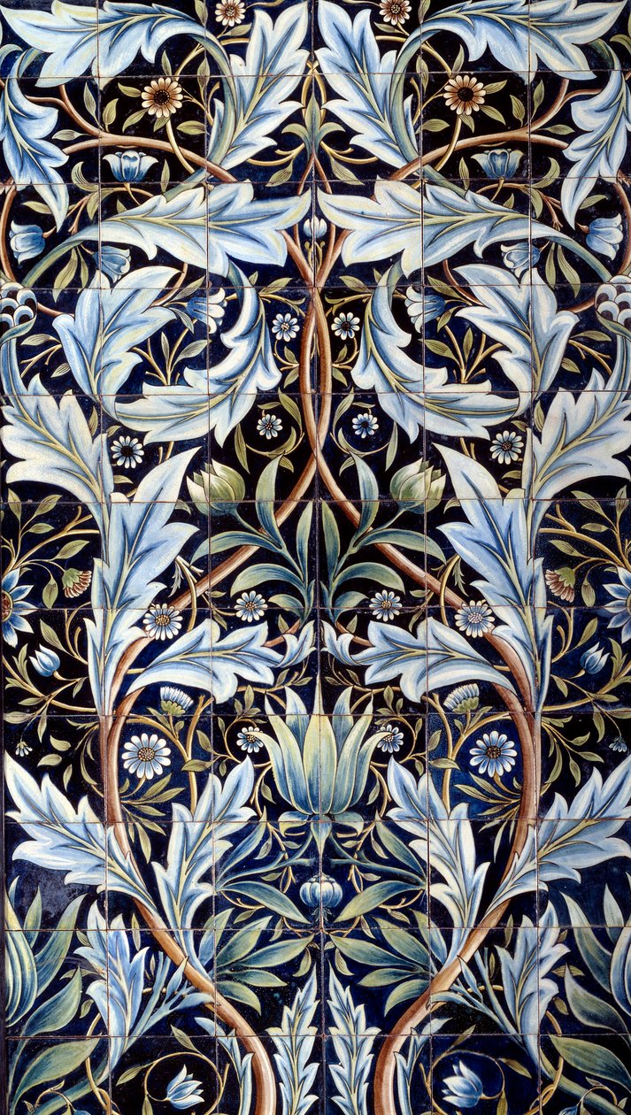 Falburkoló panel (66 csempe) William Morris (1834-1896) és William Frend de Morgan (1839-1917) fajanszból készült. A Membland Hallból Edward Charles Baringnek. Chelsea, Anglia. 1876-1877 V. 1x635 m Párizs, Muse d
