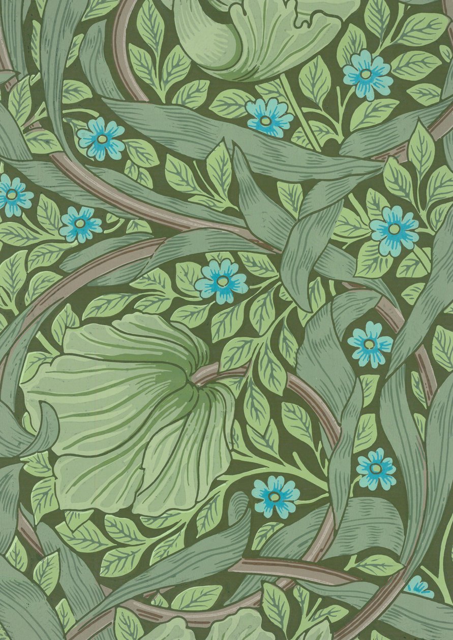 William Morris tapéta minta nefelejcsekkel, 1870 körül (színes fatömbnyomat) alkotó: William Morris