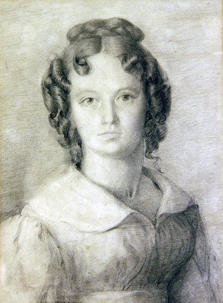 Portré Charlotte Rolfe mellszobrában (ceruza és színes ceruza papíron) alkotó: William Mulready