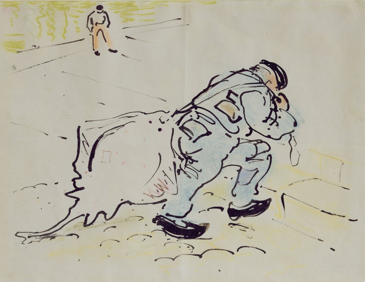 Churchill korcsolyával (toll, tinta és zsírkréta papíron) alkotó: William Nicholson