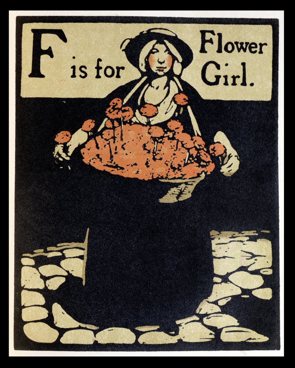 Az F a Flower Girl, illusztrációja a William Heinemann által kiadott „An Alphabet”-ből alkotó: William Nicholson