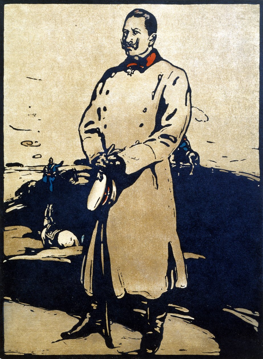 Vilmos császár (1859-1941) illusztrációja az 1899-ben megjelent „Tizenkét portré – második sorozatból” (kézzel színezett fatömb) alkotó: William Nicholson