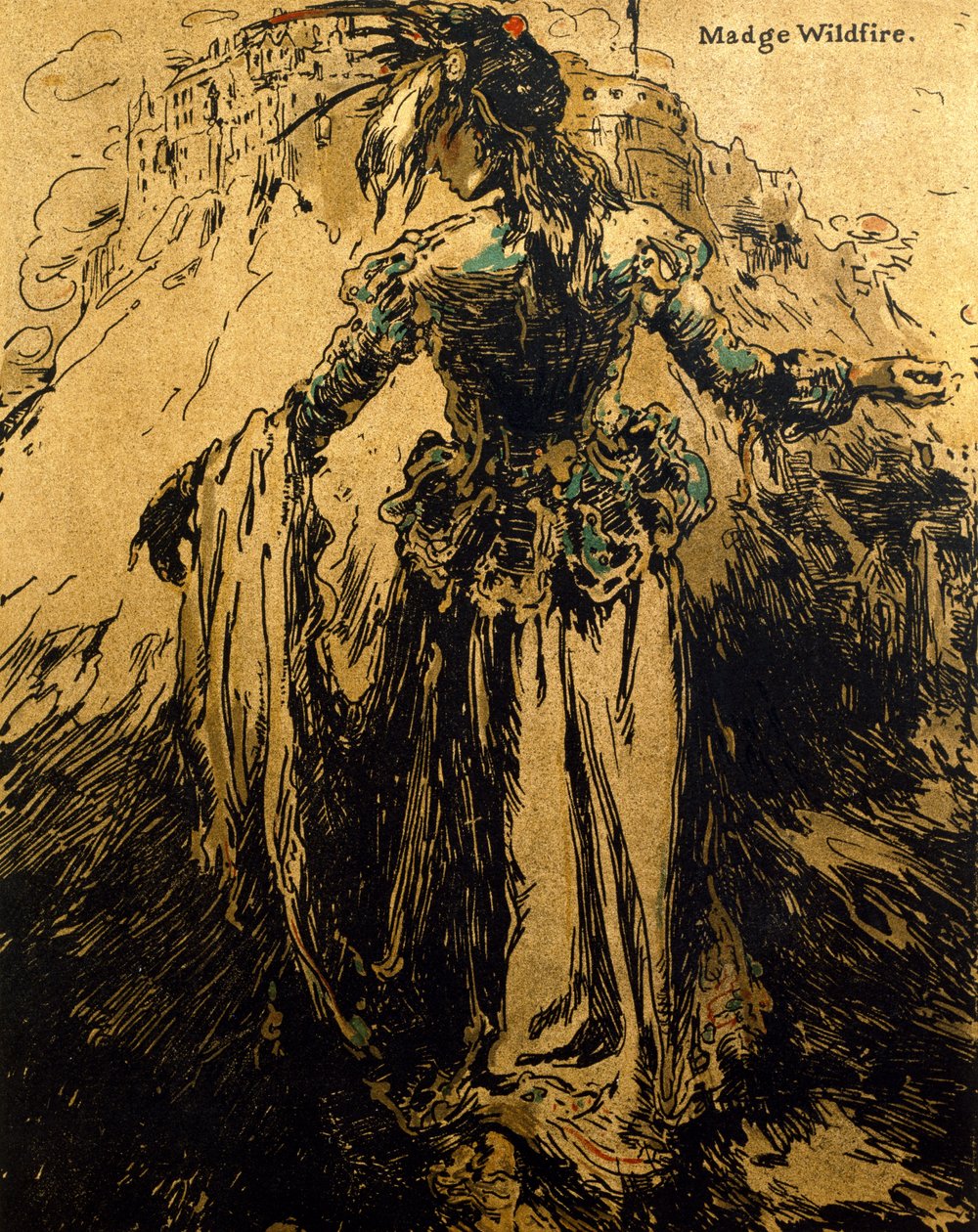 Madge Wildfire, illusztráció a „Characters of Romance”-ből, először 1900-ban jelent meg (színes litó) alkotó: William Nicholson