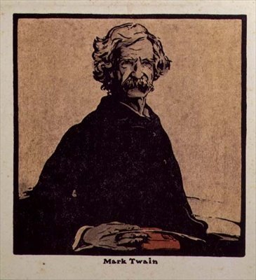 Mark Twain (1835-1910) illusztrációja a „Tizenkét portréból”, 1899-ben (kézzel színezett fatömb) alkotó: William Nicholson