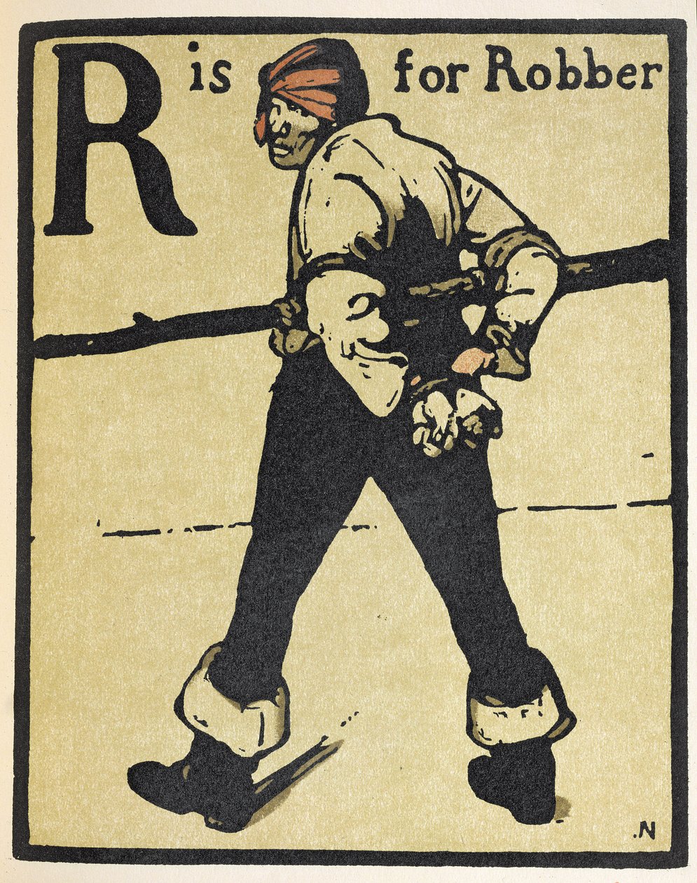 Az R a rablónak szól, illusztráció az „An Alphabet”-ből, William Heinemann kiadásában alkotó: William Nicholson