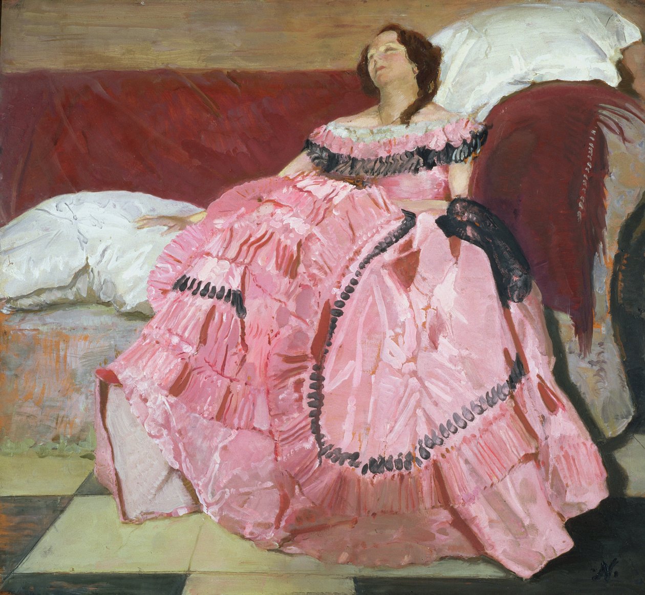 A rózsaszín ruha (olaj a panelen) alkotó: William Nicholson
