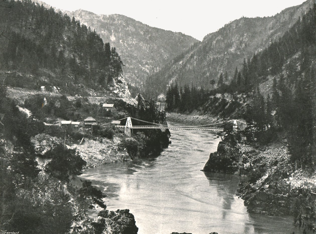 The Rockies: a Fraser Canyon és a Cariboo Road Bridge, Spuzzum közelében, Kanadában, 1895. alkotó: William Notman and Son