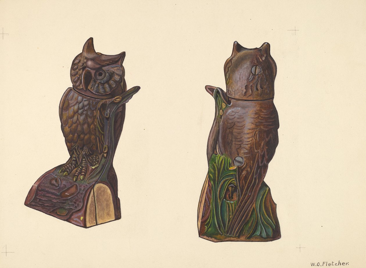 Owl on Log Bank, c. 1937. alkotó: William O. Fletcher