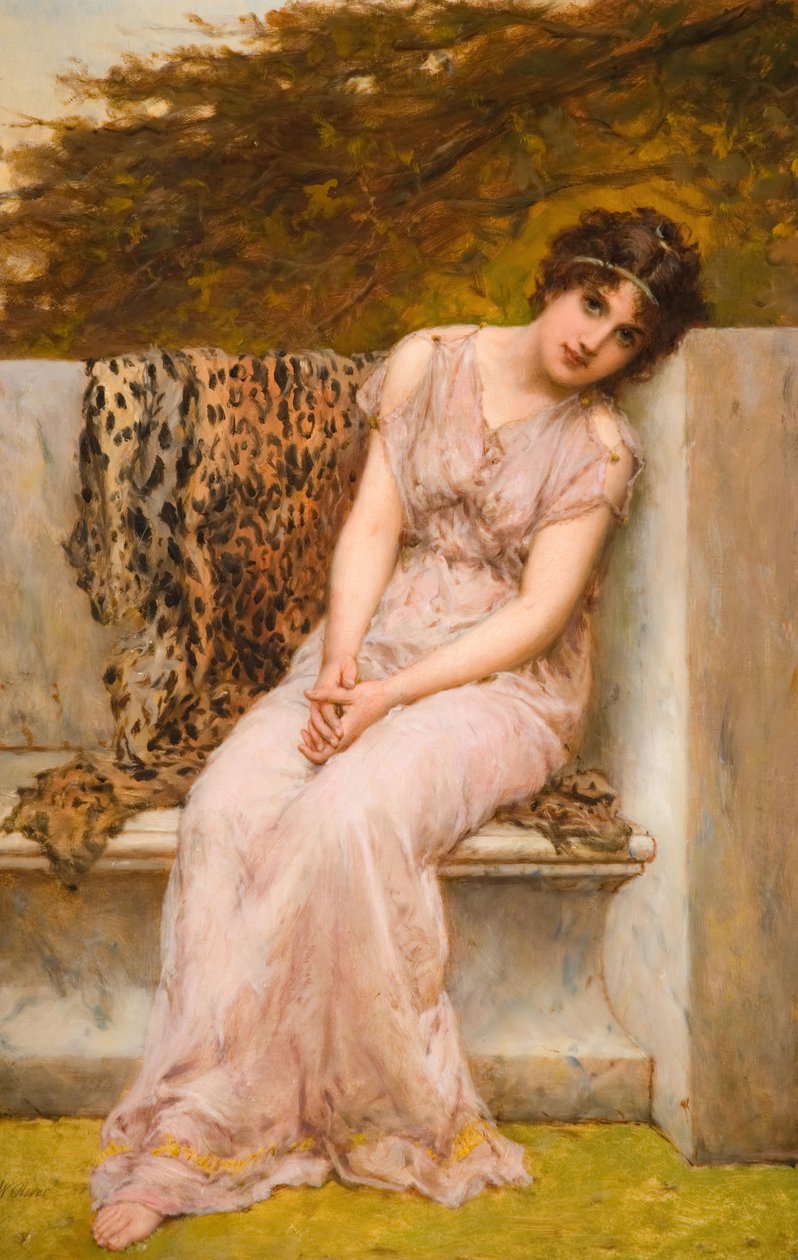 Márványülésen ülő fiatal nő portréja, 1882. alkotó: William Oliver