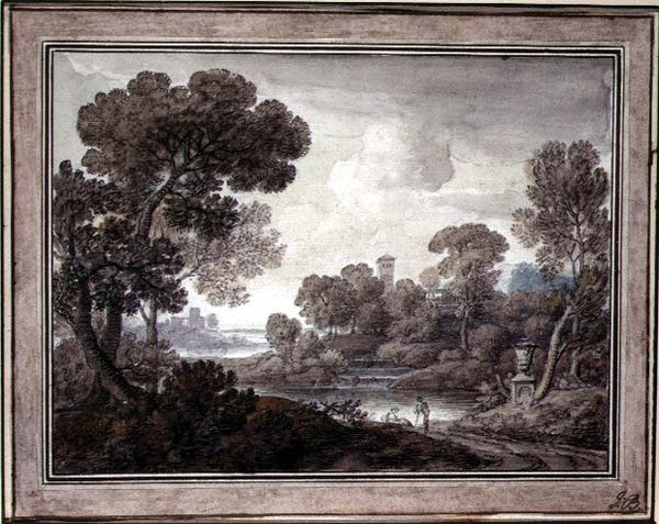 Klasszikus táj, 1770 körül (toll, tinta és akvarell papíron) alkotó: William Oram