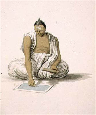 Egy Dybuck vagy asztrológus, 3. tábla Franz Balthazar Solvyns (1760-1824) „A Hindostan jelmezéből” 1804 körül (akvarell) alkotó: William Orme