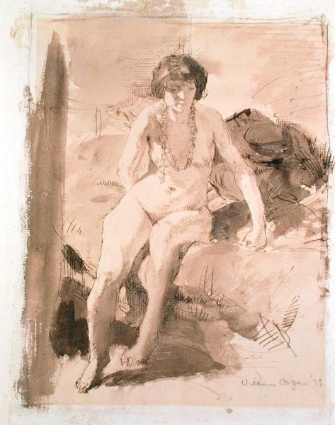 Egy meztelen lány egy ágyon ülve alkotó: William Orpen
