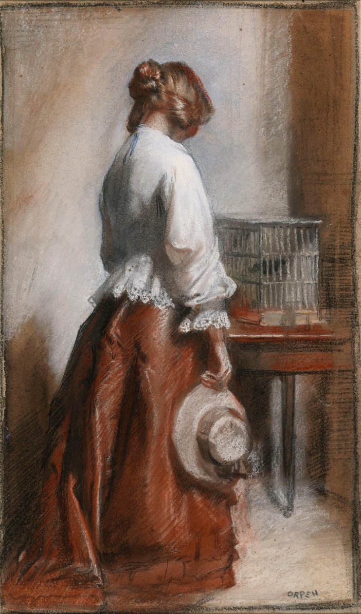Hölgy madárkalitkával alkotó: William Orpen