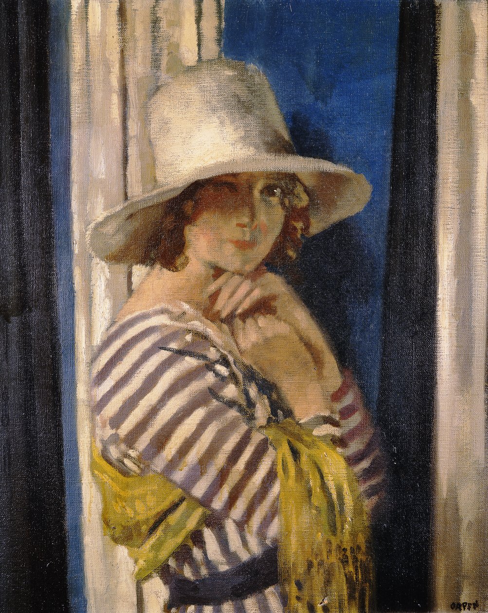 Mrs. Hone csíkos ruhában, 1912 körül alkotó: William Orpen