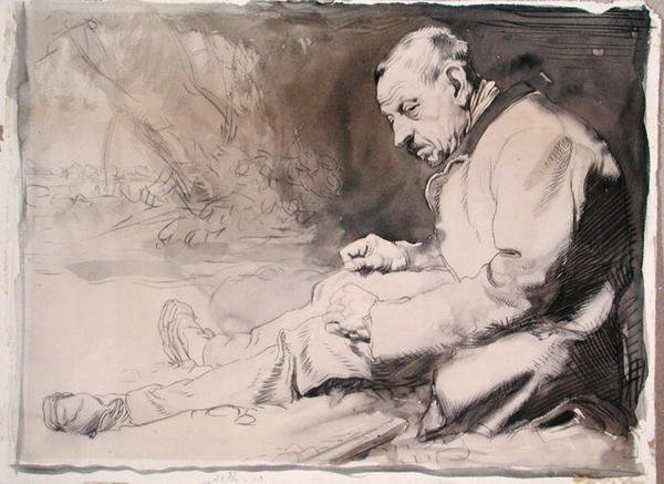 Tanulmány egy öregemberről (ceruza és akvarell papíron) alkotó: William Orpen