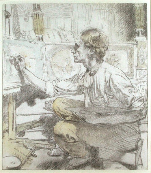 Az ágyfestő (The Furniture Painter) 1913 körül (akvarell ceruzával, papíron) alkotó: William Orpen