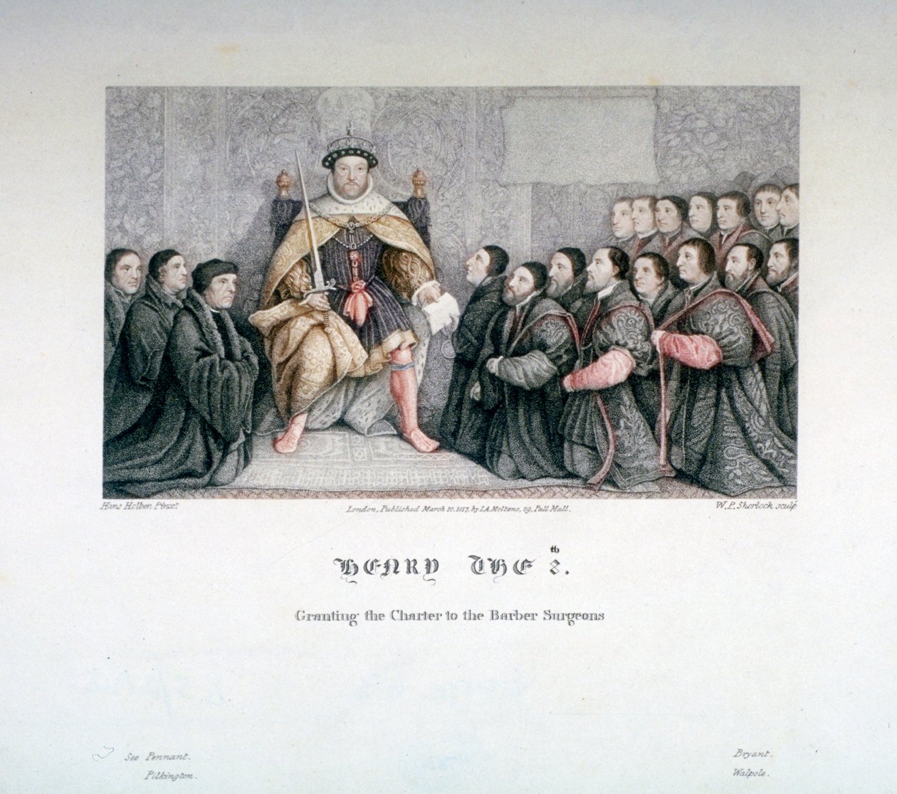 VIII. Henrik a borbélysebészek oklevelét adta, 16. század, 1817. alkotó: William P Sherlock