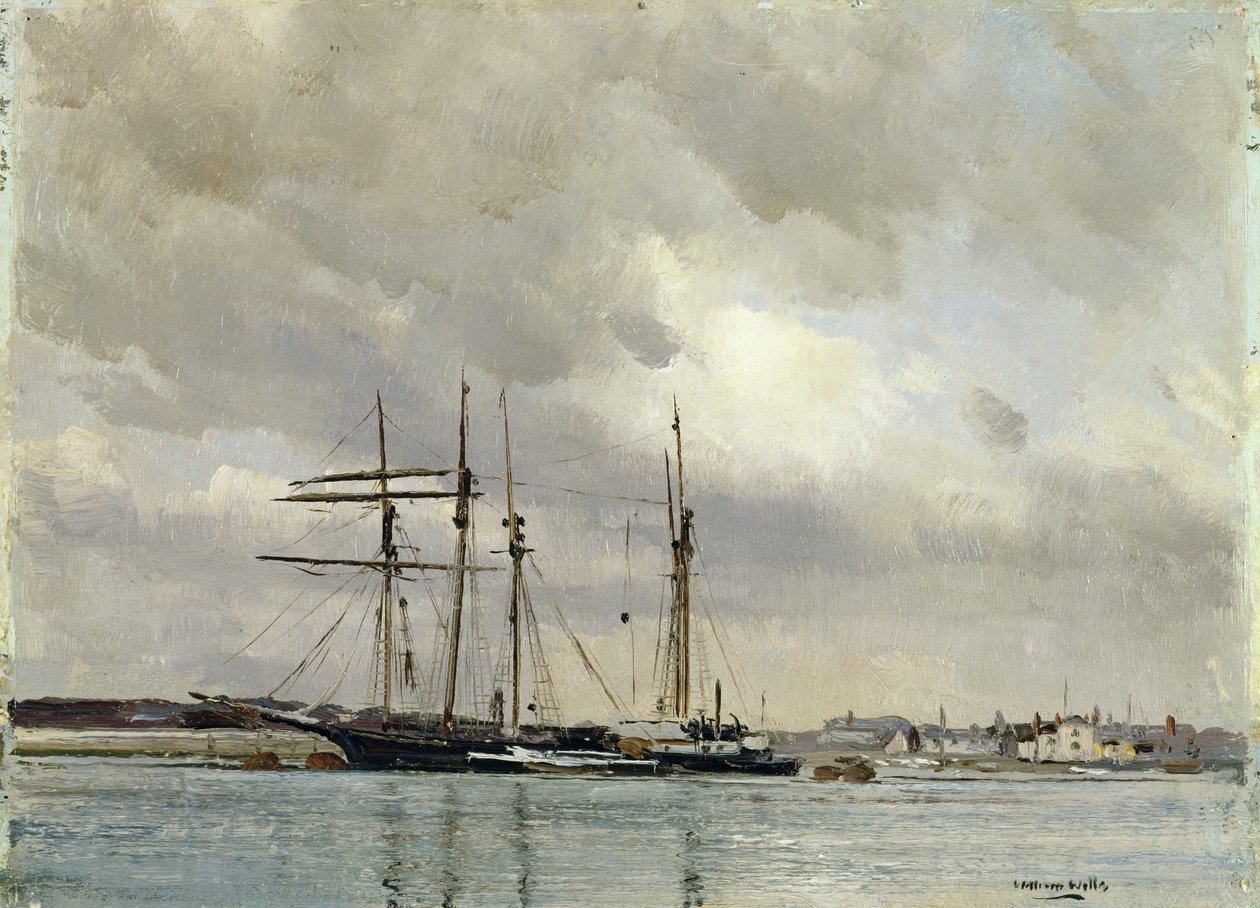Hajók a kikötőben, Kínai agyag berakodása, 1900 körül alkotó: William Page Atkinson Wells