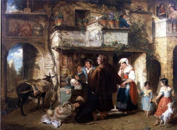 "Étkeztetés a zárdában. Csókoljátok az ostort, és port szórnak a szemetekbe" alkotó: William Parrott