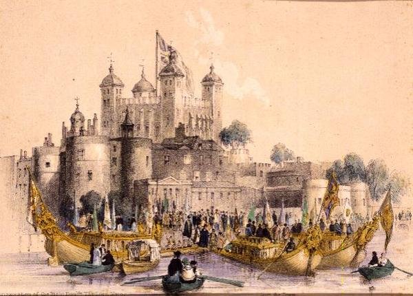 A jobboldal beszállása Hon. a Lord Mayor a londoni Towerben (litho) alkotó: William Parrott