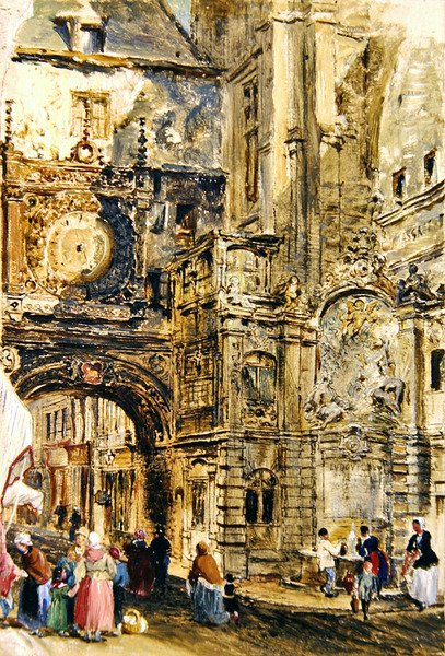 Gros Horloge de Rouen, 1860 körül (olaj, papírra fektetve) alkotó: William Parrott