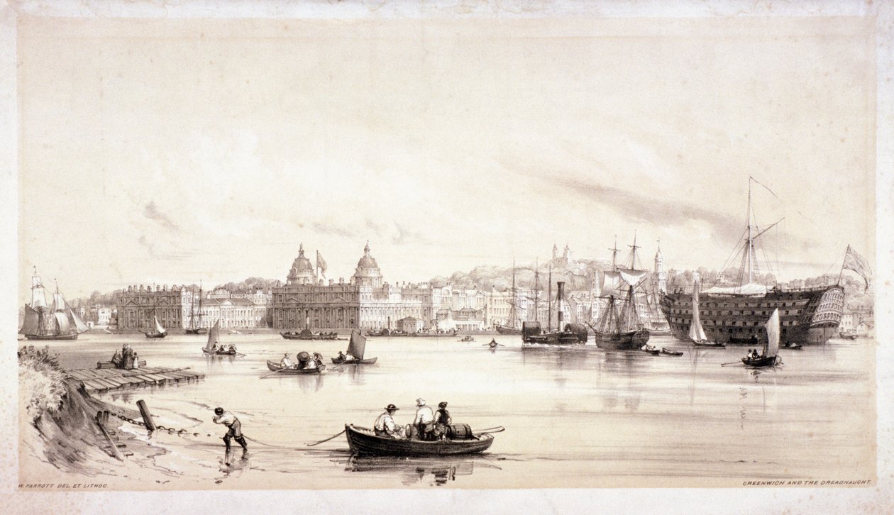Kilátás Greenwichre a Temze túloldalán, London, 1841. alkotó: William Parrott