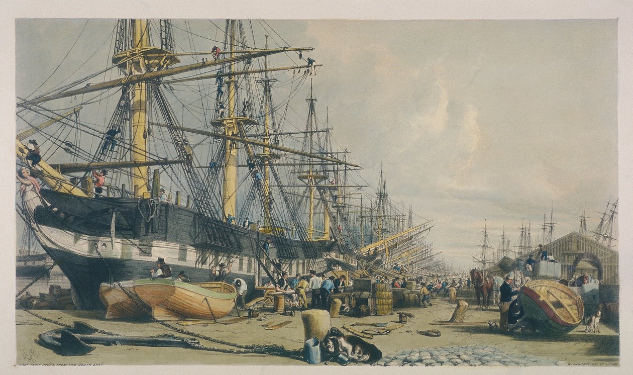 Nyugat-India dokkok képe délkeletről, 1840 alkotó: William Parrott