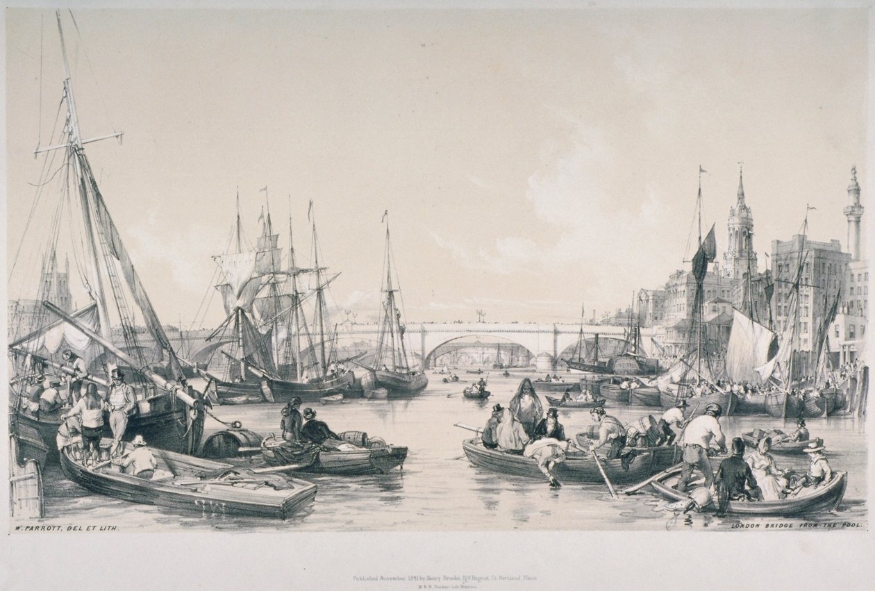 Kilátás az új London-hídra a Temze medencéjéből, 1841 alkotó: William Parrott