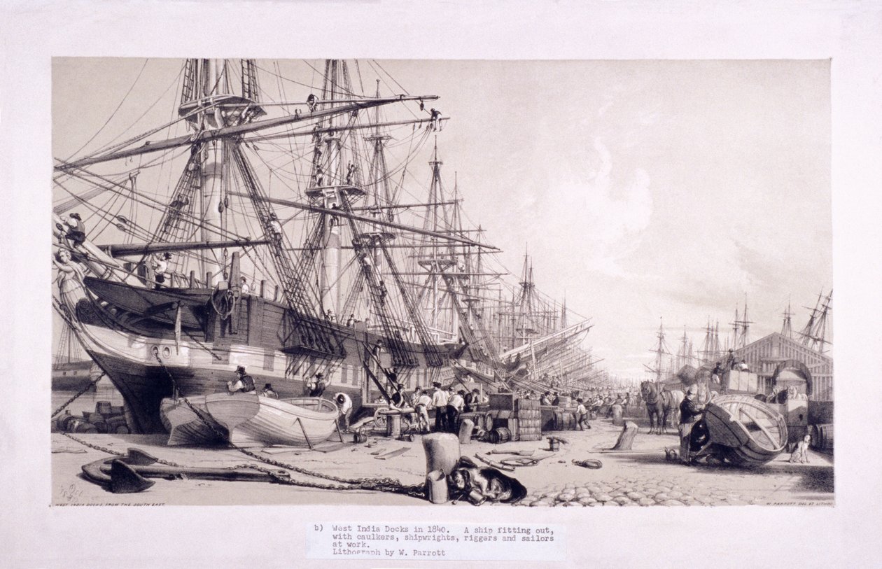 West India Docks, Poplar, London, 1830 alkotó: William Parrott