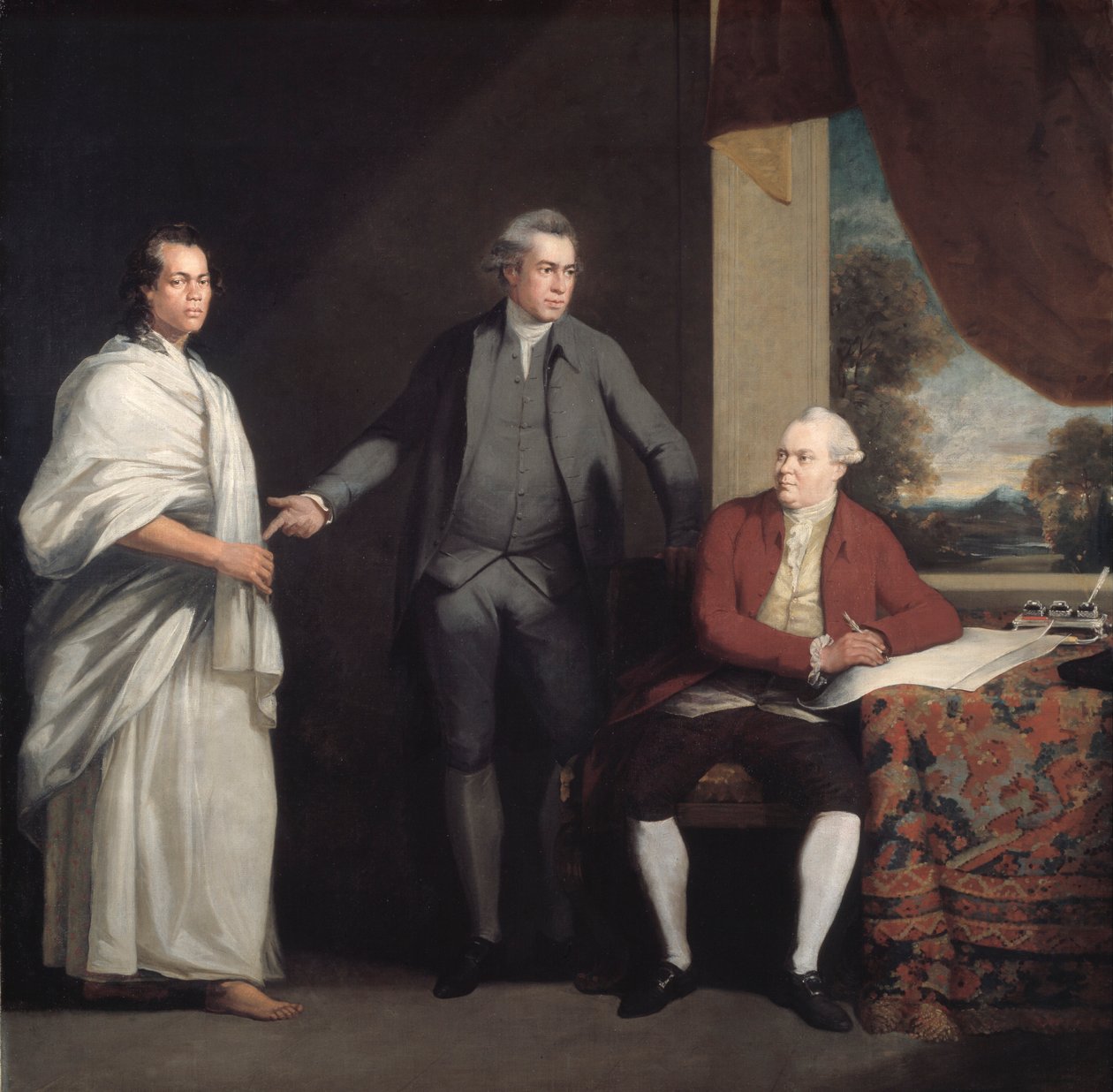 Omai, Joseph Banks és Dr. Daniel Solander, c1775-6. alkotó: William Parry