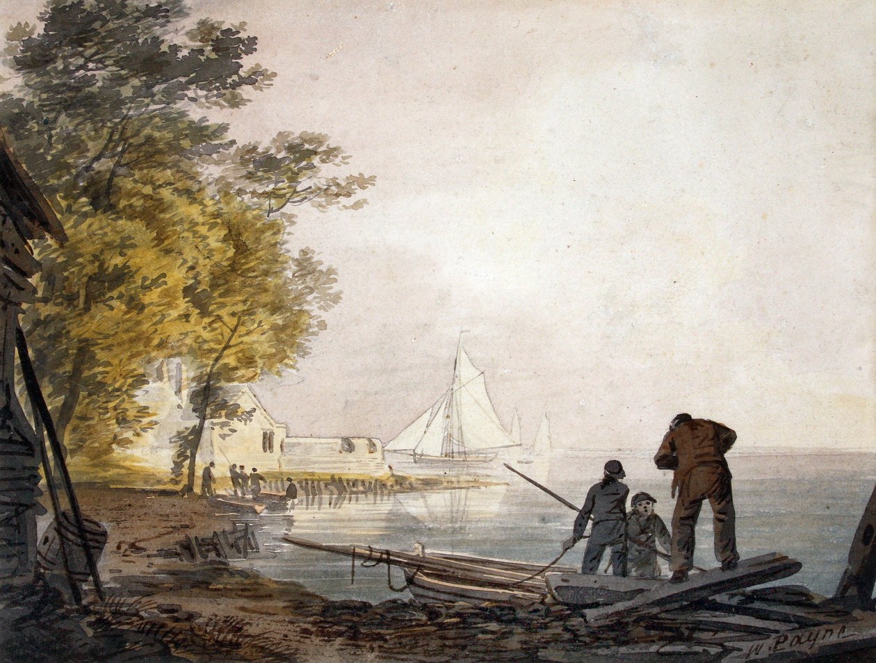 Cowes Castle with Boatmen On the Shore (akvarell) alkotó: William Payne