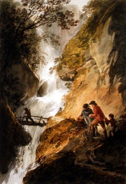 Táj vízeséssel (ceruza és akvarell papíron) alkotó: William Payne